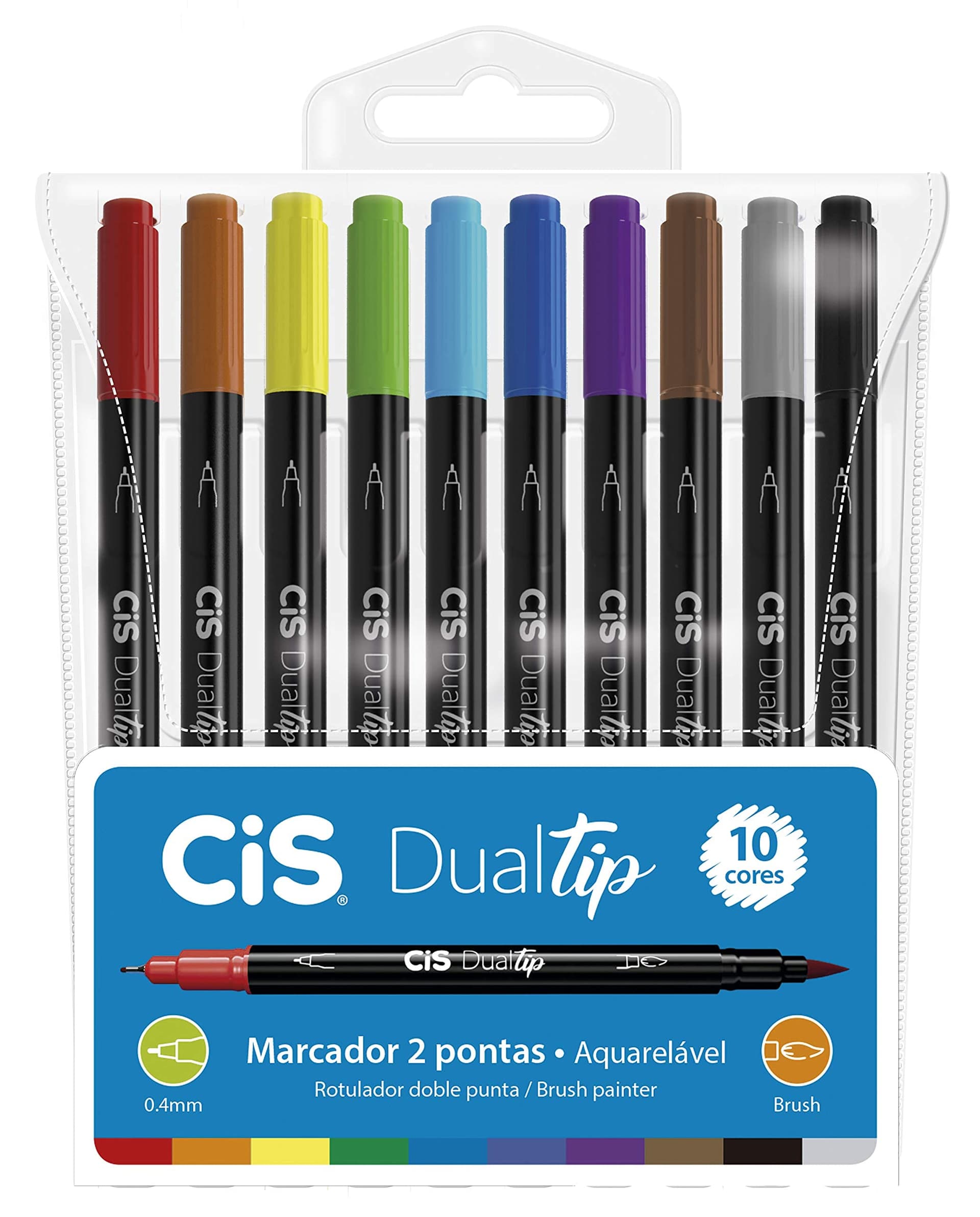 Caneta Pincel dual Tip Aquarelável com 10 cores Cis - Image 1