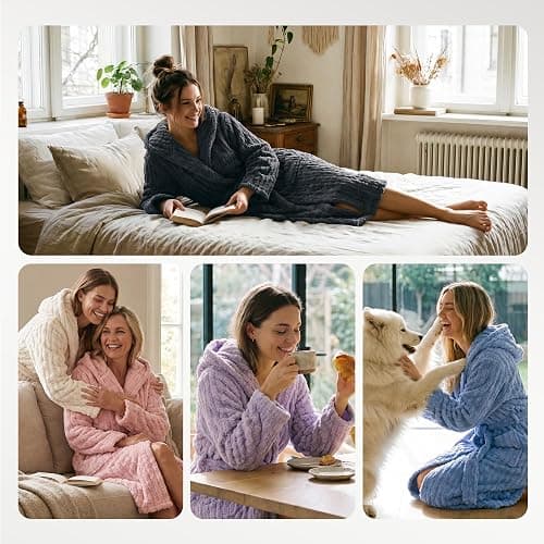 HEARTNICE Fuzzy Soft Robes for Women, Long Plush Hooded Robe Fluffy Warm Bathrobes thumbnail 5