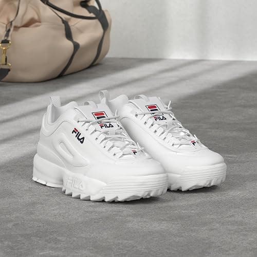 Fila Women's Disruptor II Premium Comfortable Sneakers, White/Navy/Red, 10 thumbnail 3