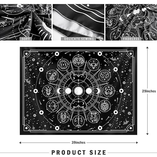 Sun Moon Zodiac Tapestry Wall Hanging, Stars Space Tarot Tapestries, Psychedelic Black and White Tapestry for Bedroom Aesthetic Home Wall Room Decor (Mysterious Zodiac 29x39 inches) thumbnail 7