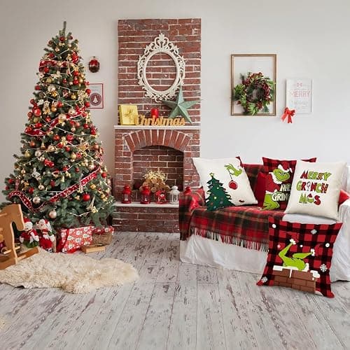 Jyumini Christmas Pillow Covers 18x18 inch Set of 4 for Decorations Red Buffalo Plaid Pillows Xmas Cushion Case Winter Holiday Merry Throw Farmhouse Decor Couch thumbnail 5