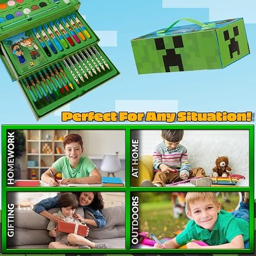 Minecraft Colored Pencils Art Supplies Set Crayons Watercolor Paints Colored Markers Coloring Drawing Kit Creeper Art Set Case Gamer Gifts for Boys thumbnail 7