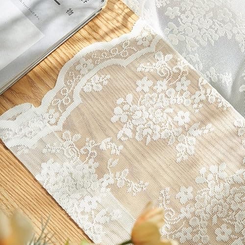 YJ YANJUN Vintage Lace Curtains 72 Inches Long- Antique Flowers Ivory Sheer Curtain Panels for Living Room Bedroom French Door, Light Filtering Drapes, 2 Panels 52W x 72L Cream thumbnail 6