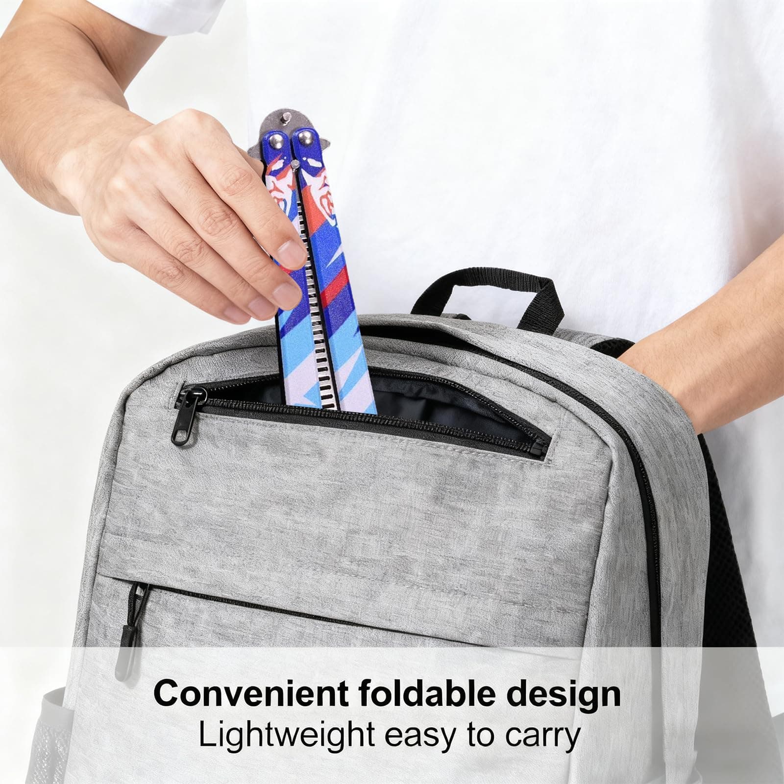 Butterfly Comb, Stainless Steel Folding Practice Combs, 3D Color Printing Tactical Butterfly-Open Pattern Trainer for Sport Outdoor Use (Blue) thumbnail 7