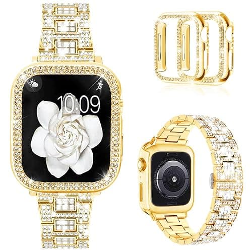 Mosonio Bling Bands for Apple Watch Women and 2P Case,Metal Band for iwatch | Size Options-Fits for Apple Watch Series 11/10/9/8/7/SE/6/5/4/3/2/1/Ultra- 38mm 40mm 41mm 42mm 44mm 45mm 46mm 49mm - Image 1