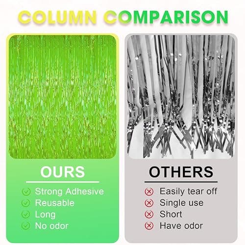 Voircoloria Green Iridescent Fringe Backdrop Curtains,3.3x6.6ft, 2 Pack | Tinsel Streamers, Door Shimmer, For Baby Shower, Birthday Party Decorations, Graduations thumbnail 5