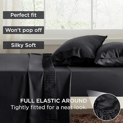 Bedsure Queen Sheet Set - 4 Pieces Soft Queen Size Sheets - Breathable & Cooling - Hotel Luxury - Easy Care Polyester Microfiber Bedding for Women, Men, Black thumbnail 6