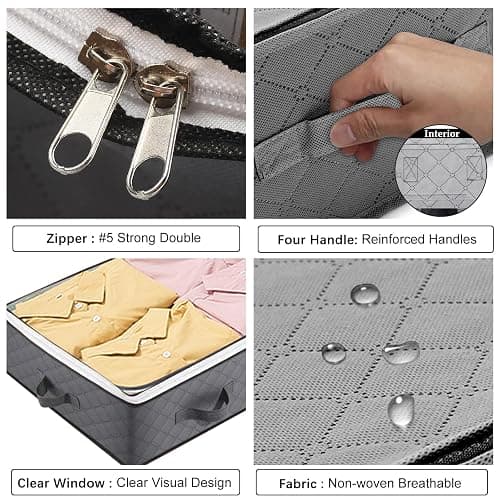 2 Pack Under Bed Storage, 90L Collapsible Closet Containers Organizers and Under Bed Storage Bins, Underbed Storage Bags for Wrapping Paper, Blanket, Towels, Clothes, Comforter, Sweaters, Linen Sheets thumbnail 4