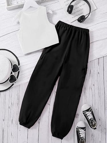 Ecolala Girls' 2 Piece Outfits Sleeveless Crop Tank Tops and Cargo Pants Clothing Set thumbnail 2