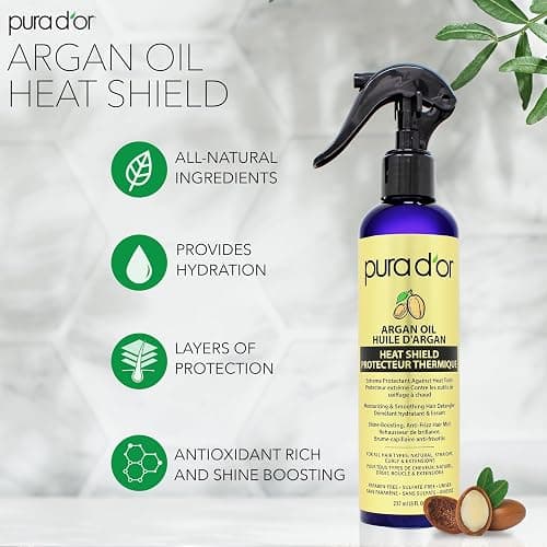 PURA D'OR Argan Oil Heat Shield Spray (237 mI) Water-Based Formula with Organic Ingredients, Enhances Shine & Moisture for Dry & Damaged Hair thumbnail 2