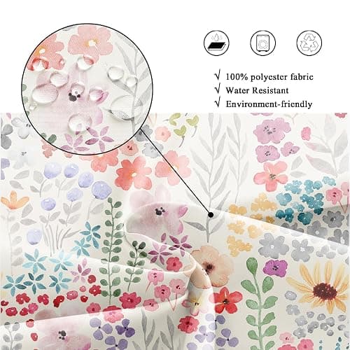 Riyidecor Colorful Cute Floral Shower Curtain for Bathroom Decor 60Wx72H Watercolor Flower Plants Botanical Kids Funny Multicolor Art Printed Fabric Polyester Waterproof 12 Pack Plastic Hook thumbnail 7