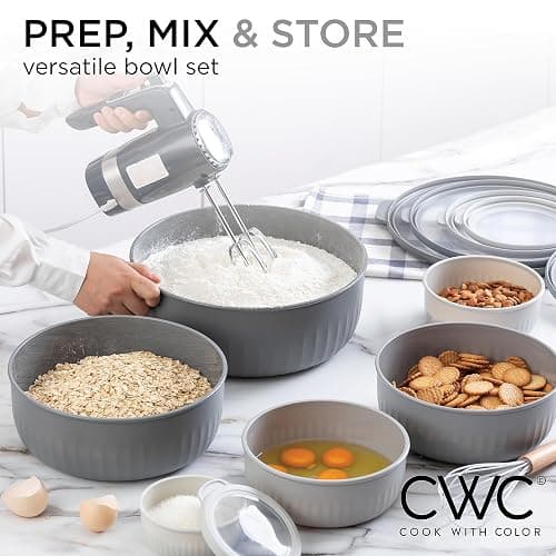COOK WITH COLOR Prep Bowls with Lids- Wide and Deep Nesting Plastic Small Mixing Bowl Set with Lids, 12 Piece Set - Wide Bowls, Gray thumbnail 6