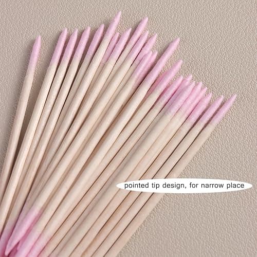 FSpronail 200pcs Pointed Tip Cotton Swabs, Pink Double-head Precision Microblading Cotton Swabs with Wooden Sticks Nail Polish Remover Pen Touch Up Disposable Makeup Applicators Beauty Tools thumbnail 3