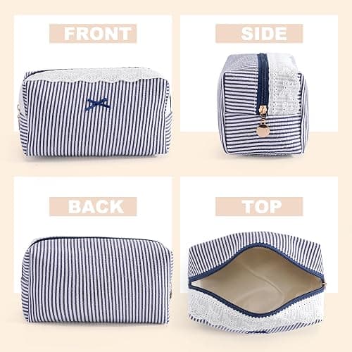UUYUUY Makeup Bag Travel Toiletry Bag for Women, Small Cosmetic Bags with Lace Trim Cute Navy Stripe Aesthetic Organizer Makeup Pouch for Purse Emergency Bag for School Pencil Case Accessory Bag thumbnail 3