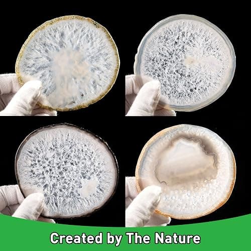 FOLKOR LIFE Natural Agate Coaster Set of 4, 3.5-4" Crystalline Geode Stone Coasters for Drinks Coffee Table Decor Agate Slices Glass Cups Holder for Home Guest Room Housewarming Birthday Gift thumbnail 3