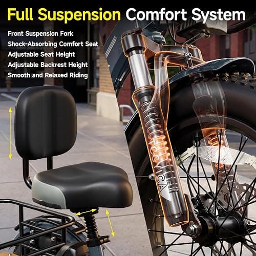 tccyica Electric Tricycle for Adults, Fat Tire 3 Wheel Electric Trike Ebike, 750W Motor Peak 1350W, 52V 32Ah Removable Battery, 50 Miles Range, 7 Speed, 4-Piston Hydraulic Brakes, Cargo Rack thumbnail 6