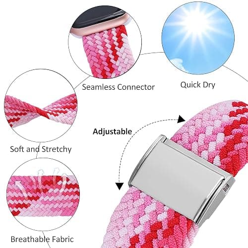 Bandiction Compatible with Apple Watch Bands 44mm 40mm 38mm 42mm 41mm 45mm 46mm 49mm, iWatch Bands Women Men,Stretchy Braided Solo Loop Elastic Sport Band for iWatch Ultra SE Series 11/10/9/8/7/6/5/4 thumbnail 2