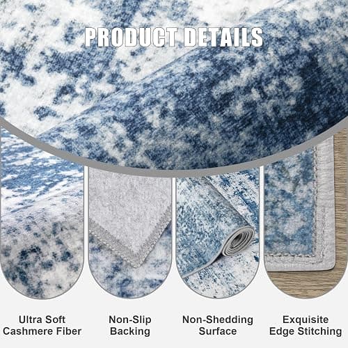 5x7 Area Rug Living Room Rug: Washable Modern Abstract Soft Thin Rug Indoor Floor No Slip Stain Resistant Carpet for Bedroom Dining Room Farmhouse Nursery Home Office - Blue thumbnail 7