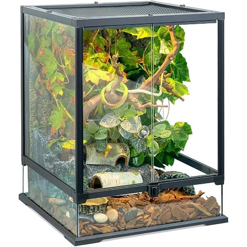 24x18x18'' Glass Reptile Tank Front Opening Terrarium Suitable for Leopard Geckos, Snakes, Tree Frogs, Chameleons,Watertight Base, Ventilated Metal Mesh Top, Pre-Drilled Cable Holes - Image 1