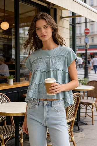 Bienmorn Peplum Tops for Women Crew-Neck Ruffled Bobydoll Tunic Tank Shirts Casual Loose Fit Summer Outfits 2025 Trendy thumbnail 3