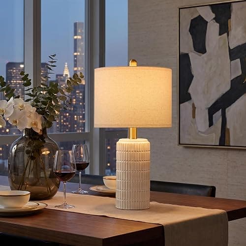 PoKat 21'' Modern Ceramic Table Lamp with Gift Box, White for Bedroom,Small | Bedside Lamps for Nightstands, Gold Pole Design, Farmhouse Home Decor for Living Room, Ideal Housewarming Gift for Women thumbnail 8