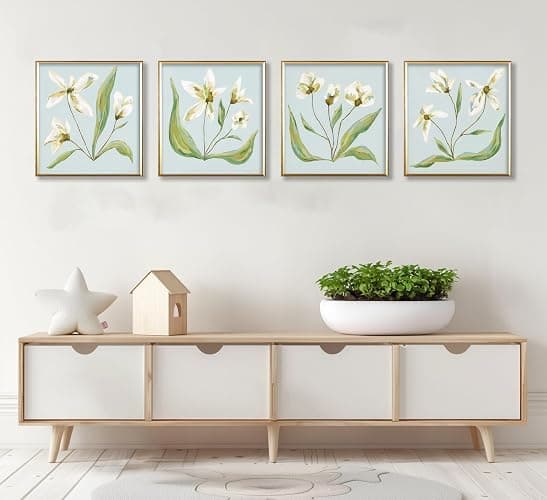 Light Blue White Flower Wall Art Southern Coastal Modern Floral Painting Picture Wall Decor Minimalist Botanical Poster Print Artwork for Living Room Bedroom Bathroom Kitchen Home Decoration Unframed thumbnail 2