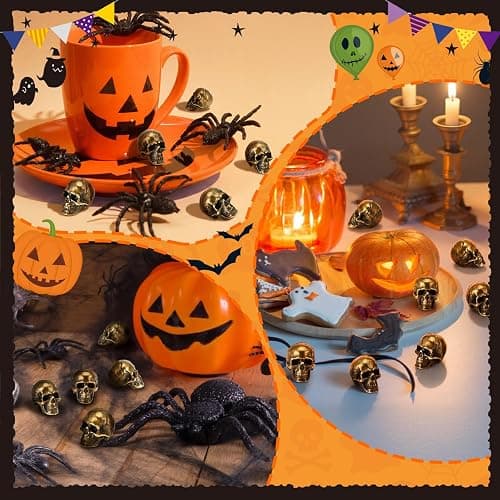 Civaner 50 Pcs Halloween Mini Figurine Miniature, Skull | Tiny Zinc Alloy Statues with Antique Brass Finish, Gothic Decor for Desktop Holiday Scene Micro Landscape Spooky Party thumbnail 5