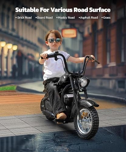 ELEMARA Electric Dirt Bike, 15 mph & 150lb Max, 24V Ride on Toy for Big Kids w/LED Lights & Power Display, Chain-Driven Motor, Twist-Grip Throttle, Shock Springs, Handbrake, 12" Air-Filled Tires-Black thumbnail 5