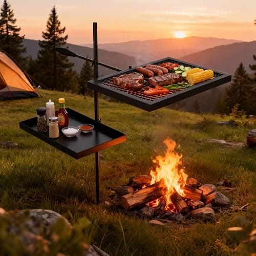 ABSCONDO Height-Adjustable Campfire Grill grate, Swivel Fire Pit Grilling Grate, Heavy Duty Portable Over Fire Cooking Grate with Handbag for Outdoor Camping Hiking Backpacking and Family Gatherings thumbnail 2