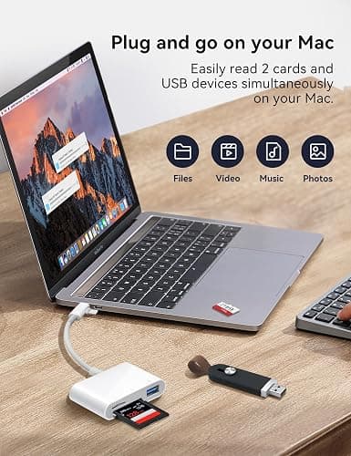 OPxjzws SD Card Reader for iPhone, SD Card Adapter with Lightening & USB C Dual Connectors Plug&Play Supports microSD, SD and USB-A OTG, Portable Trail Camera Memory Reader for iPhone Mac MacBook iPad thumbnail 6