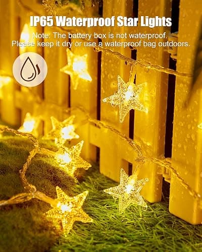 Minetom Star String Lights Battery Operated - 17 ft 50 LED Star Fairy String Lights with Timer, Waterproof for Indoor Bedroom Tent Loft Bed Patio Party Wedding Decor, Warm White thumbnail 8