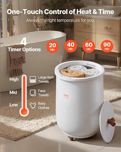 VEVOR Towel Warmers for Bathroom, Towel Warmer Bucket Auto Shut Off for Spa Fits up to 3 Oversized Towels, Blankets, Clothes, Bathrobes, PJ's and More thumbnail 7