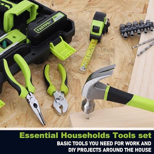 FASTPRO 177-Piece 20V Cordless Lithium-ion Drill Driver and Home Tool Set, Household Repairing Tool Kit with Drill in Storage Case, Green thumbnail 7