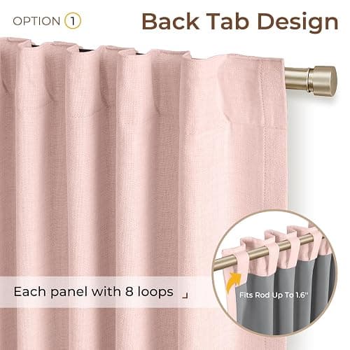 INOVADAY 100% Blackout Curtains 84 Inches Length 2 Panels Set, Back Tab/Rod Pocket Linen Black Out Curtains for Bedroom, Thermal Insulated Window Drapes - Blush Pink, W50 X L84 thumbnail 3
