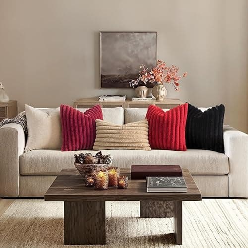 MIULEE Christmas Faux Fur Decorative Throw Pillow Covers 18x18 Set of 2 Red | Modern Soft Plush Couch Pillows, Cozy Fluffy Cushion Covers for Sofa Bed Living Room Home Decor thumbnail 3