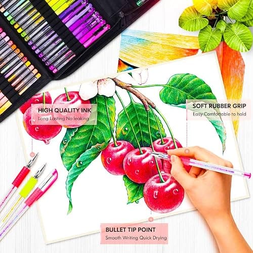 Soucolor Gel Pens for Adult Coloring Books, Deluxe 120 Pack-60 Colored Gel Pens, 60 Refills and Travel Case, with 40% More Ink Gel Art Markers Set for Drawing Journaling Scrapbooking Art Kit Supplies thumbnail 3