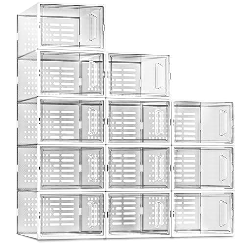 SEE SPRING Shoe Storage Boxes, Clear Plastic Stackable Shoe Organizer for Closet, Shoe Rack & Holder Sneaker Container, 12 Pack Clear - Image 1
