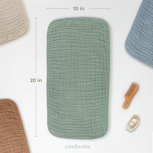 Comfy Cubs Muslin Burp Cloths 20" x 10", Pack of 10 - Large, 6-Layer, Ultra Absorbent 100% Cotton for Baby Drool and Messes - Soft, Safe & Gentle Baby Burp Cloths for Boys & Girls - Multi thumbnail 3