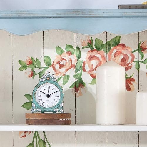 NIKKY HOME Vintage Pewter Quartz Mini Table Clock with Crystal Shining Rhinestone, 2.87 x 1.37 x 3.87 Inches, Aqua thumbnail 5