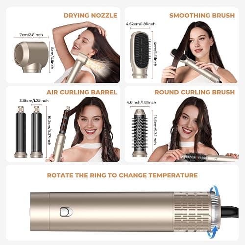 5 in 1 Hair Dryer Brush Set,Professional Negative Ionic Hot Air Styler, Air Curling Wrap Styler,Detachable Blow Dryer Brush With Auto Wrap Curlers,Hair Styling Tools For Straight/Curl/Drying/Smoothing thumbnail 9