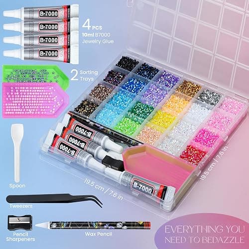LOTWOW 35000 Pcs Resin Jelly Rhinestones Kit, Multicolor 3mm Flatback Rhinestones with 4 Pcs B7000 Jewelry Glue & Tools, All-in-One Bedazzling Kit for DIY Arts & Crafts Gifts thumbnail 3