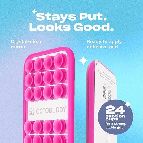 OCTOBUDDY Mirror - OG Suction Cup Phone Mount - Silicone Suction Grip Mobile Holder with Built-in Mirror - Hands-Free Selfies and Videos - Content Creator Accesory - 2.6″ x 3.9″, Baby Blue thumbnail 4