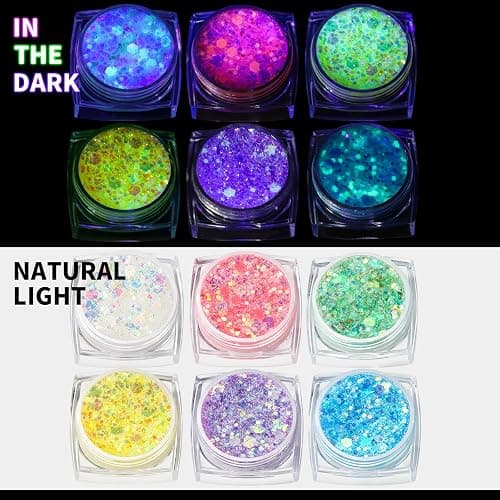Teenitor 6 Colors Glow in The Dark Glitter Gel, Face Glitter Gel, Body Glitter Hair Glitter for Carnival Makeup UV Black Light Party Cheer Raves Festivals thumbnail 3