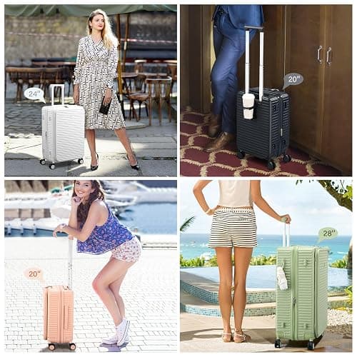 HanTrip 20 Inch Carry on Luggage 22x14x9 Airline Approved Hard Shell Suitcases with Wheels, Top Opening Expandable Carry on Luggage with Cup Holder Small Rolling Suitcase with Lock, Pink thumbnail 11