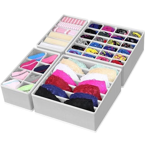 Simple Houseware 4-Pack Drawer Organizer Set - Closet Dividers for Underwear, Socks, Bras, Scarves, Ties - Foldable Non-Woven Storage Boxes, Gray - Image 1