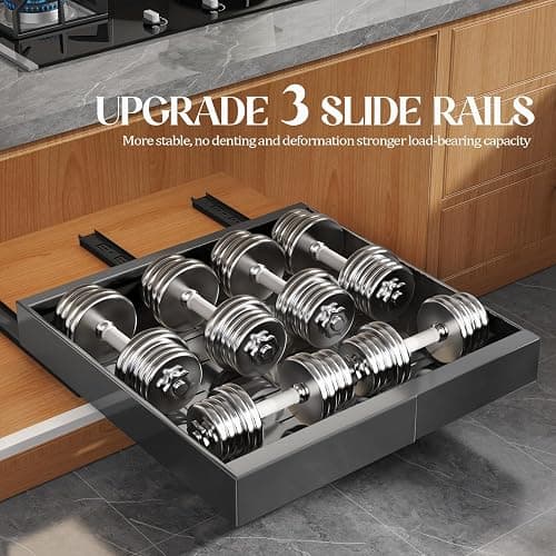 Seinloes 4 Pack Expandable Pull Out Cabinet Organizer 21"Deep With Raising Pad for Framed Cabinets,Upgrade 3 Slide Rails Slide Out Drawers,No Drill Roll Out Shelves,Adjustable Width 12.1"-20.4" Black thumbnail 5