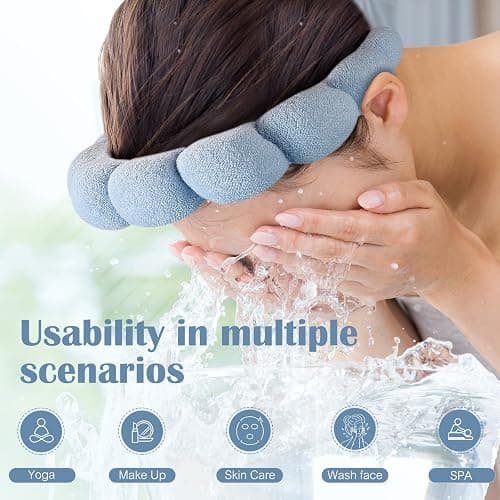 Spa Face Washing Headbands Set - 2 Terry Cloth Makeup Headbands, Combo Pack for Facial Skincare, Face Masks (Dark Blue + Light Blue) thumbnail 3