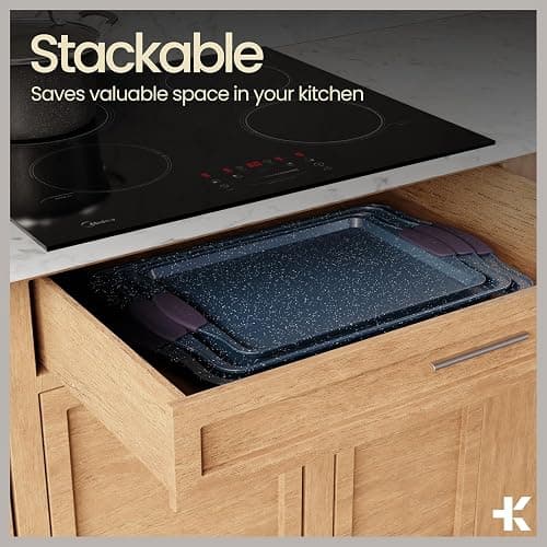 BAKKEN Kitchen Baking Pan Set - Nonstick Coating, Carbon Steel Bakeware Sets with Blue Silicone Handles, Baking Kitchen Essentials, PFOA, PFOS, PTFE Free, Oven Safe Tray (Up To 450° F), Set of 6 thumbnail 5