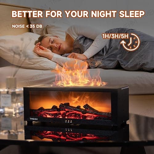 TMEHM Fireplace Flame Air Diffuser Humidifier,7 Colors Aromatherapy Essential Oil Diffuser,Ultrasonic Aroma Humidifier with Timer for Home,Bedroom,Office,Yoga (BlackB, L) thumbnail 3