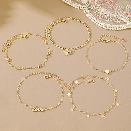 KISS WIFE Anklets for Women, Gold Anklet Bracelets for Women, Dainty Foot Jewelry Women's Ankelts Beach Gifts for Women - 1 thumbnail 3